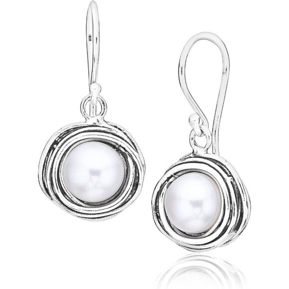 Women's 925 Sterling Silver Dangle Drop Earrings With A Fresh Water White Pearl - Picture 7 of 12